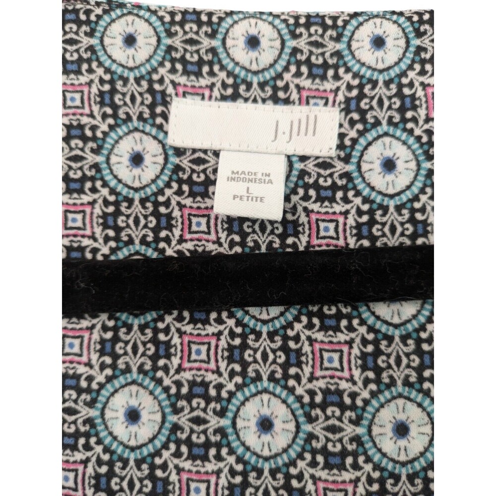 J Jill Sleeveless Layered Top Womens Size PL Blouse Blue Pink Mosaic Tile - Picture 3 of 3